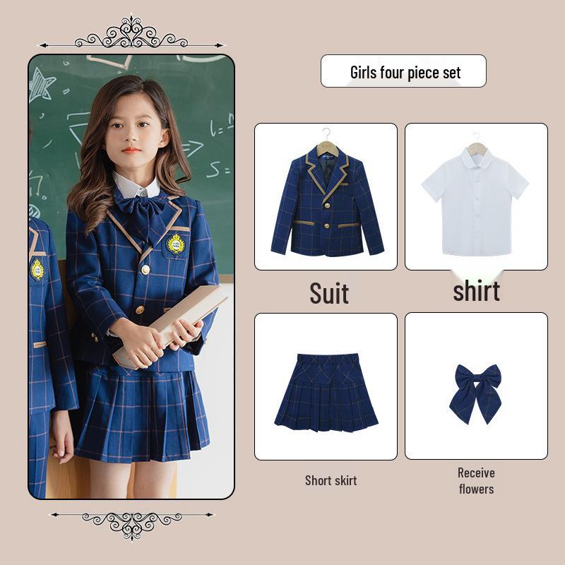 British Academy Style Girls' Pleated Skirt Uniform Set