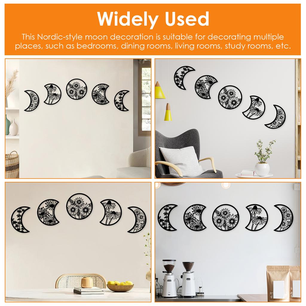 5Pcs Moon Phase Wall Hanging Decor Art Above Bed 10.6" H Boho Moon Phase Wood Wall Pediment Ornament for Living Room Bedroom
