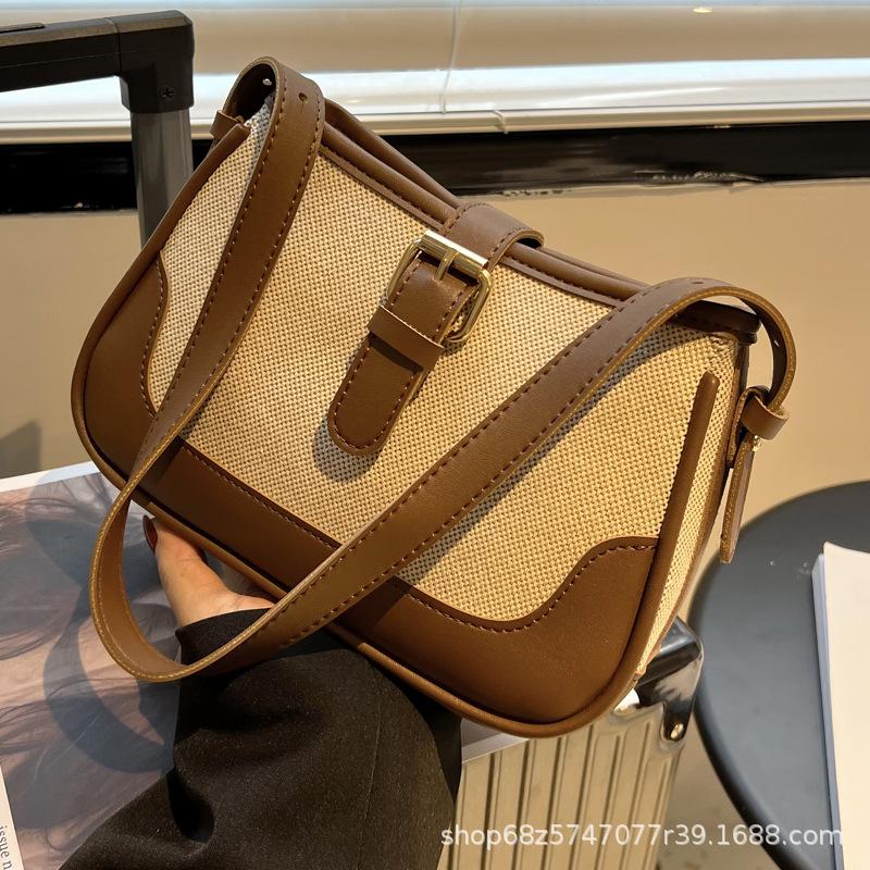 Bag Women's Retro New Fashion Korean Version of Women's Bag Contrast Color Bag Shopping Shoulder Bag Armpit Small Square Bag Diagonal Straddle Small