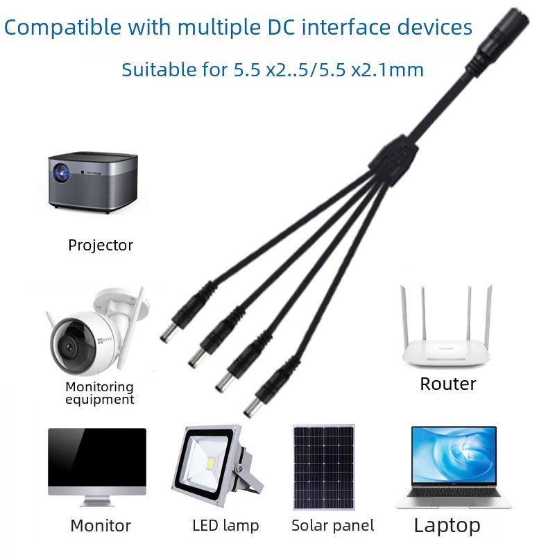 DC5.5 Female To 2/3/4 Male Monitor Power Cable 12V 5A Pure Copper for LED Light Strings