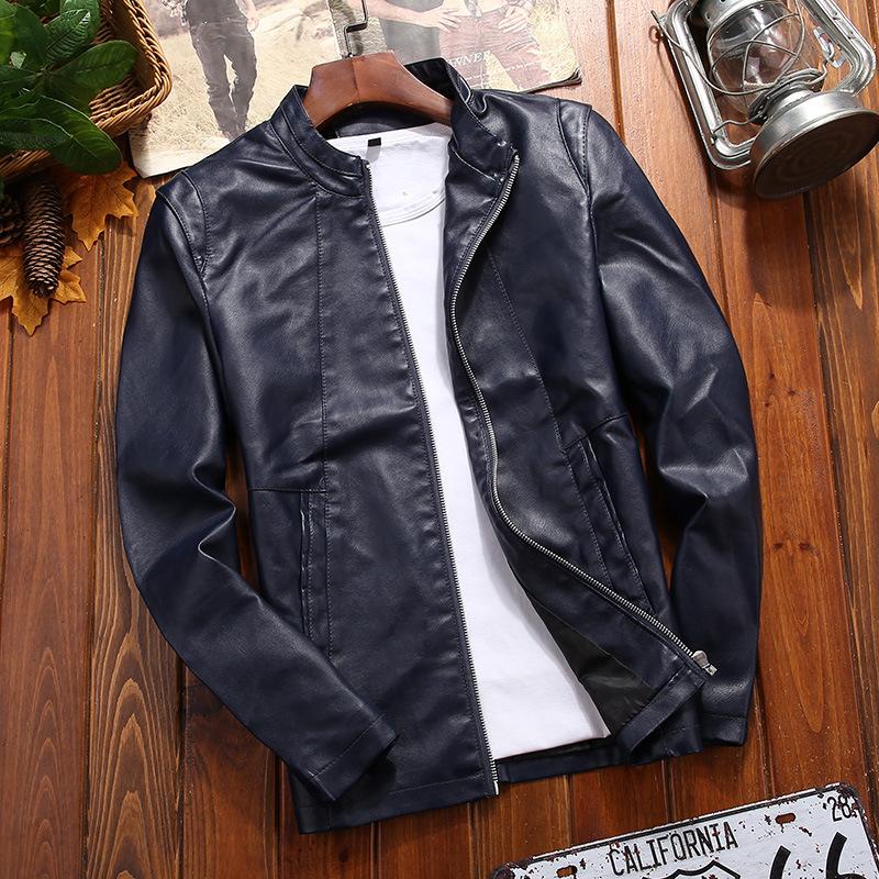 Men's Large Size Leather Jacket, Men's Autumn Stand Collar Leather Jacket, Men's Trendy Leather Jacket, Men's
