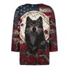Women's Halloween Printed V-Neck Short Sleeve Tunic with Button and 3/4 Sleeves for Casual Fall Wear