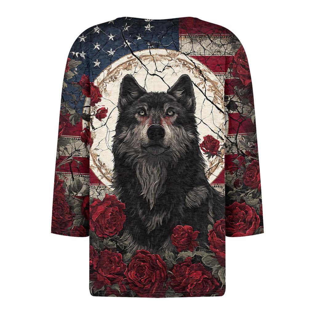 Women's Halloween Printed V-Neck Short Sleeve Tunic with Button and 3/4 Sleeves for Casual Fall Wear