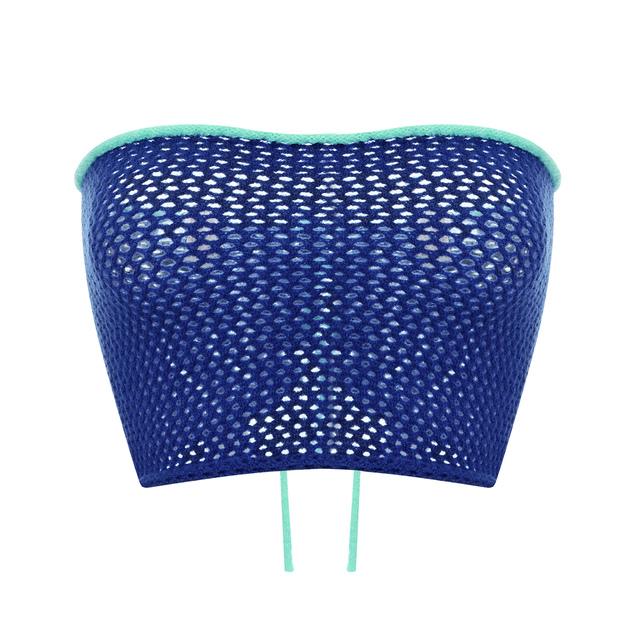 

Women Summer Off Shoulder Strapless Camsile Knitted Tube Top Chic Sexy Backless Tie-up Crop Top Vintage Holiday Vest L синій