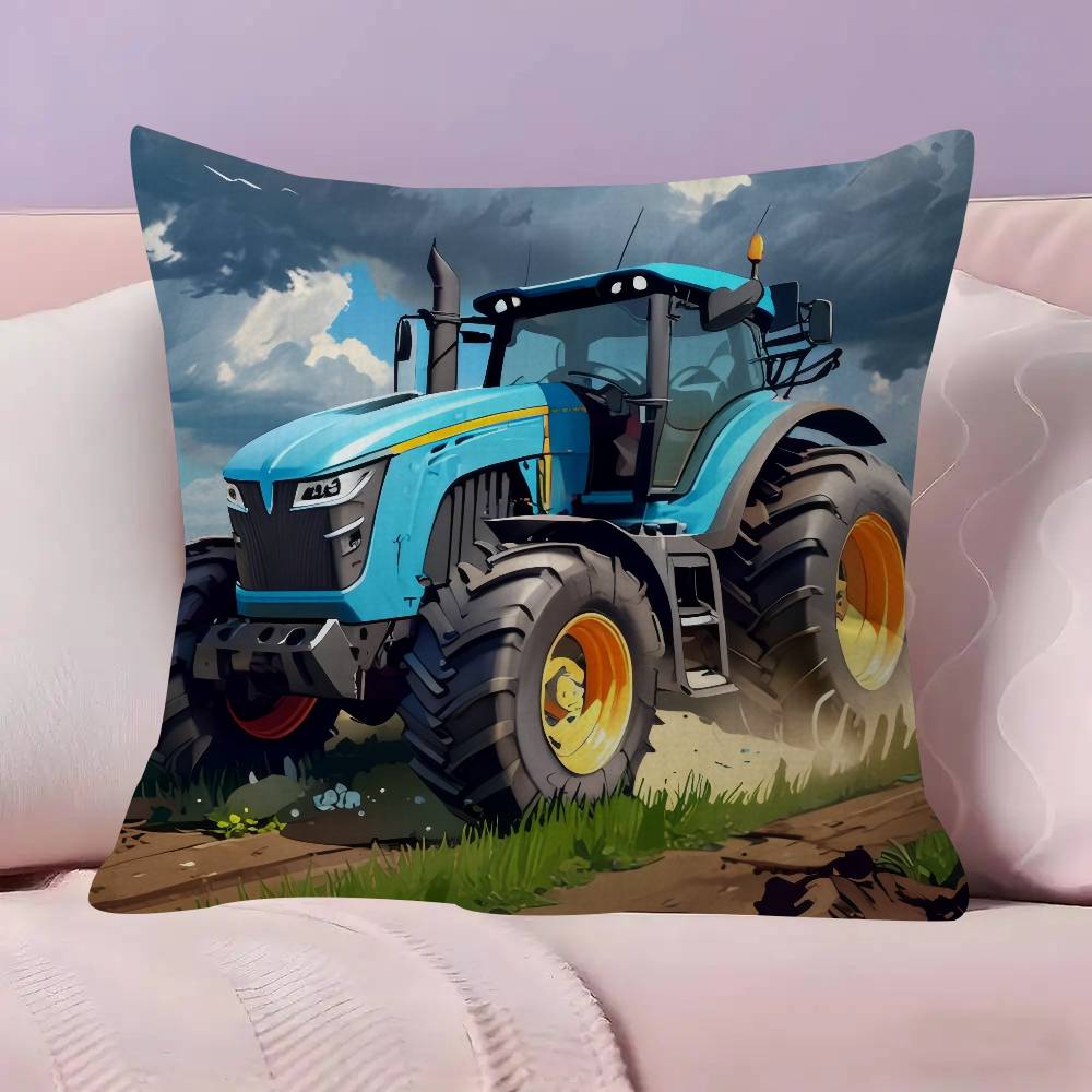 Car Tractor Decorative Double-sided Printed pillow cover Short plush Suitable living rooms bedrooms sofas throw cushion cover