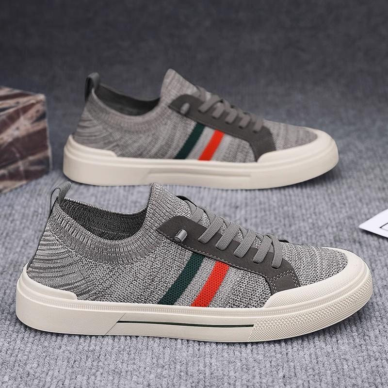 One-Pedal Men'S Shoes 2024 Autumn Breathable Knitted Mesh Shoes Men'S Spring And Autumn Canvas Casual Board Shoes Non-Slip Soft Sole
