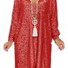 V-Neck Long Sleeve High-low Hem Autumn Dress Shiny Sequins Plus Size Casual Dress