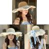 Summer Women Blue Lace Butterfly Bow Sun Hat With Wide Brim For Beach And Vacation