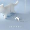 925 Silver Minimalist Cute Cat Pendant Clavicle Necklace for Women