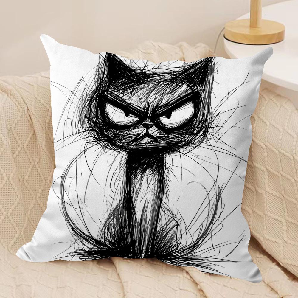 Whimsical Cat Art Cushion Cover Silky Short Plush Invisible Zipper Dustproof Sofa Pillow Case For Home Decor