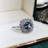 New Romantic Flower-shaped Finger Rings for Women with Blue/Colorful Stone Delicate Girls Accessories Party Trendy Jewelry