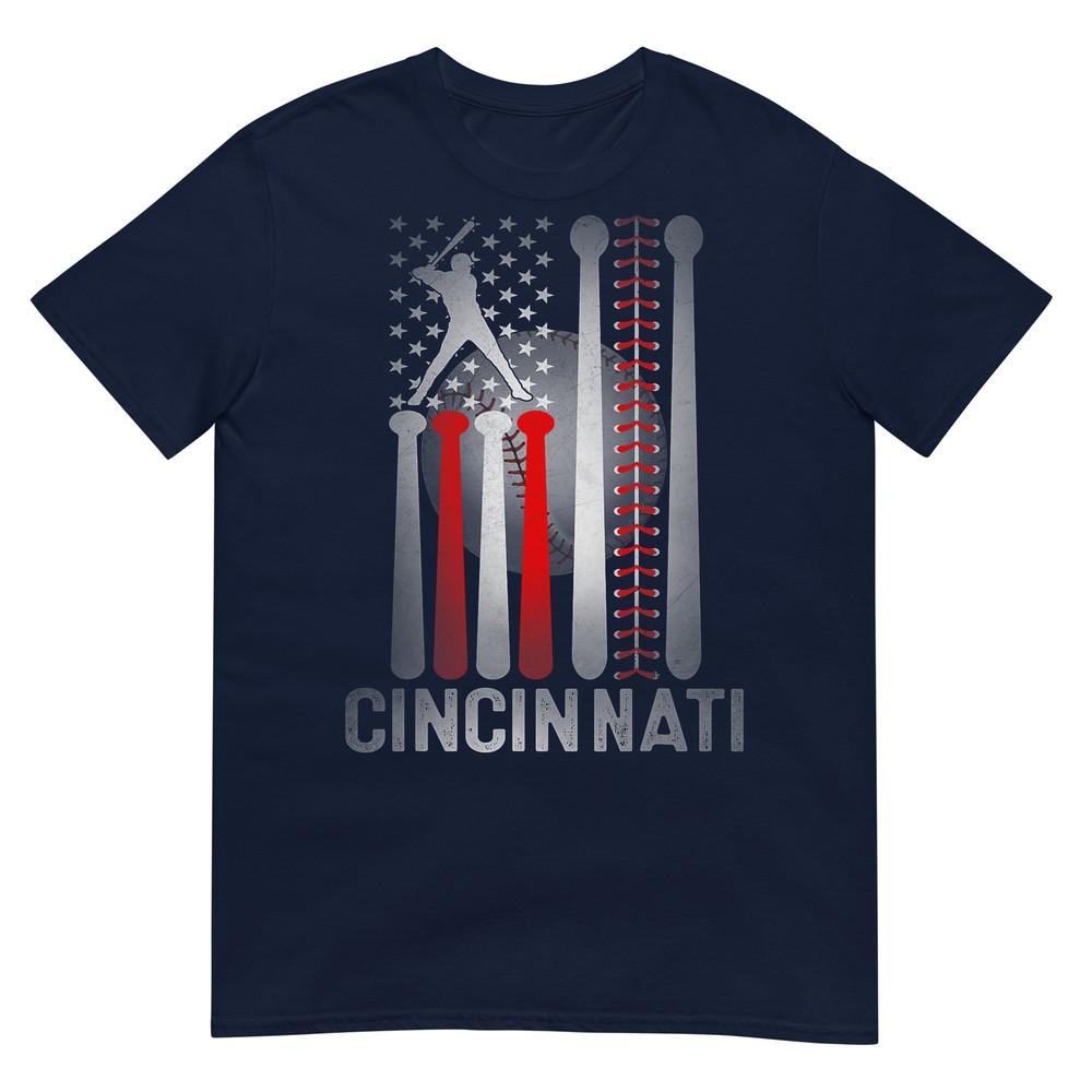 Retro Cincinnati American Flag Distressed Baseball Fans TShirt S