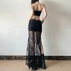 European and American style summer new women's clothing fashion black lace perspective slim and thin floor long skirt skirt