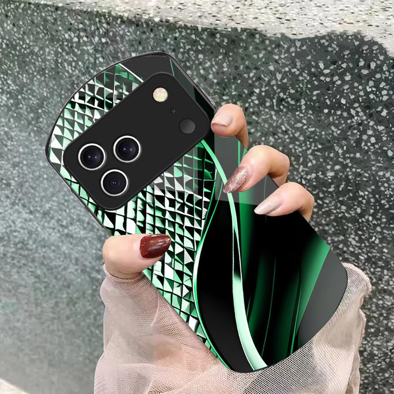Abstract Geometry Art For iPhone 17 16 15 14 Pro 13 Plus 12 Mini 11 Pro Max XR X S 7 8 Elliptical Tempered Glass Phone Case