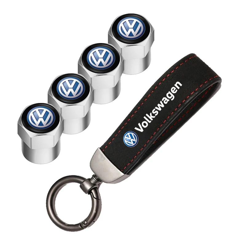 VEMZG1 2026 Hot For VW VOLKSWAGEN Car Tire Wheel Valve Caps Cover Suede Car Key Chain Ring Keychain For VW GTI Scirocco Polo T5 Passat