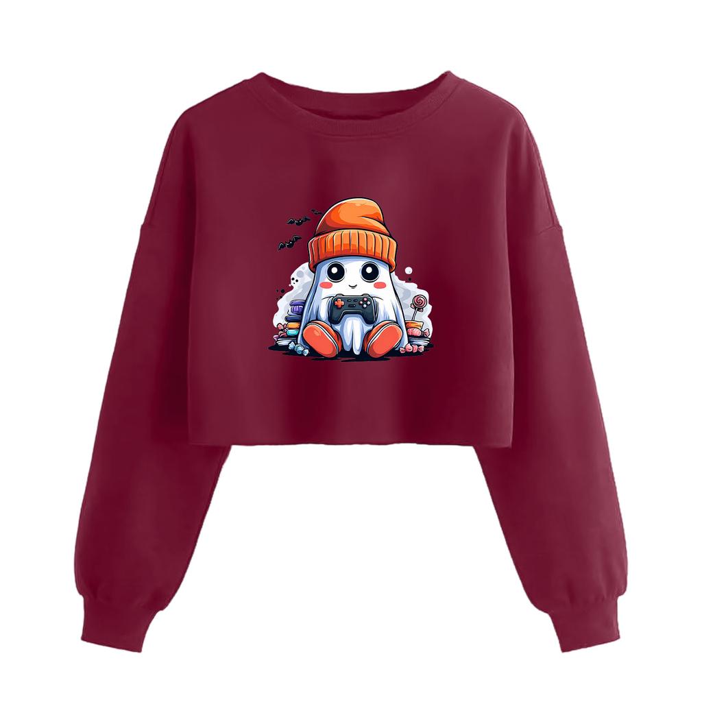 Women's Fashion Halloween Printed Navel-Exposed Long Sleeve Pullover Sweatshirt