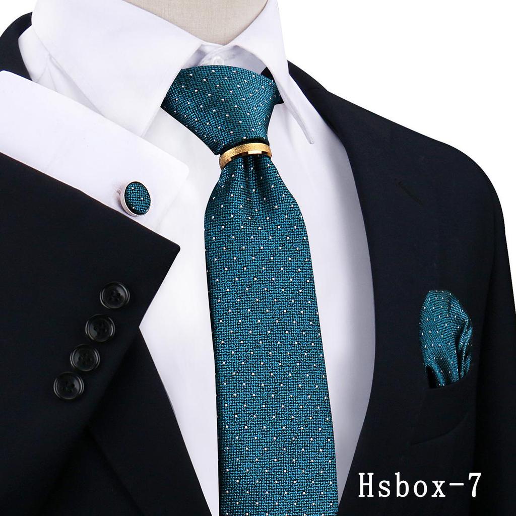 Men's Tie, Pocket Square, and Cufflinks 4-Piece Set - Cashew Flower Design, High-End Feel, 8cm Tie