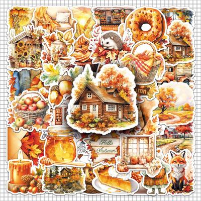 50 Autumn Creative Cartoon Exquisite Gold Pattern Stickers for Journals & Amplifiers