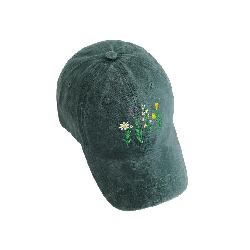 Floral Embroidered Polyester Baseball Cap - Adjustable Sun Protection Casual Hat