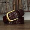 Trendy, Retro, Stylish, Versatile, Top-grain Pure Cowhide Woven Belt for Men, Genuine Leather, Copper Buckle, Woven Denim Belt