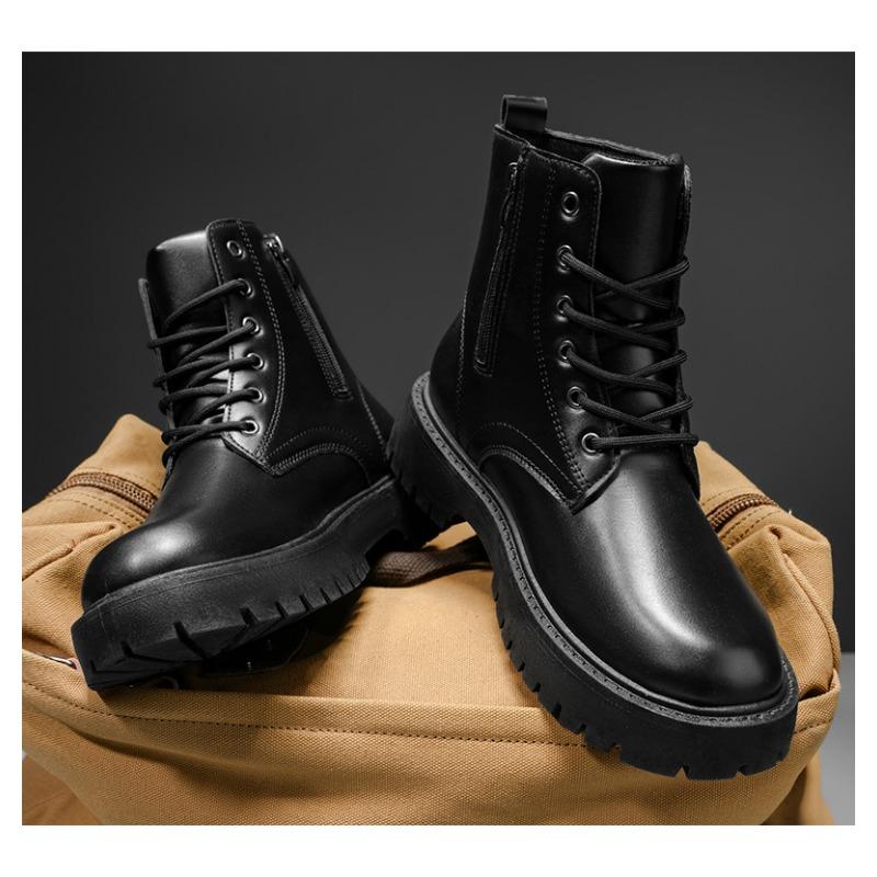Men S Black High Top Martin Boots Casual Versatile Leather Shoes