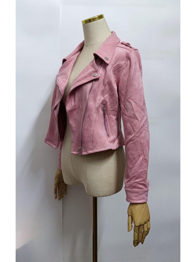 European and American Asymmetrical Zipper Suede Short Jacket