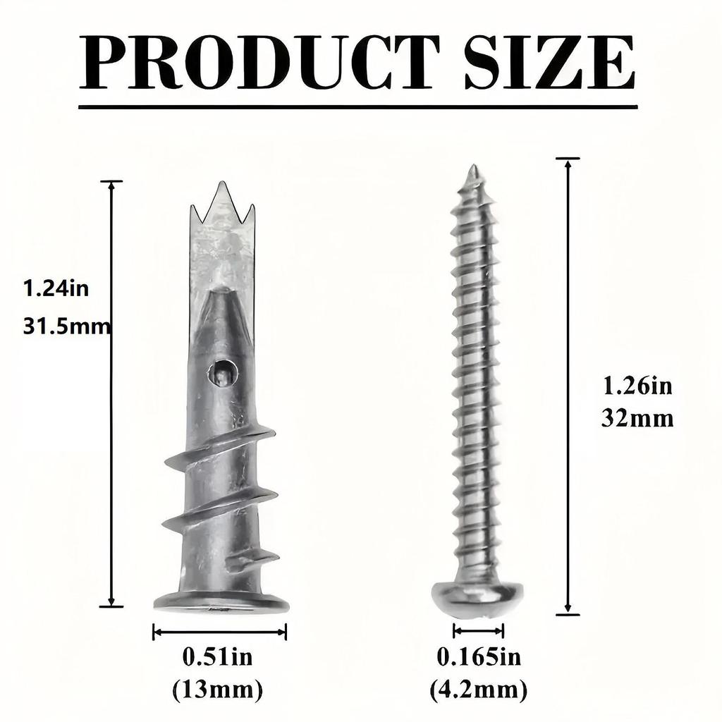 100-teiliges Set mit selbstbohrenden Ankern und Schrauben aus Zinklegierung für den Einsatz in Schwerlast-Gipskartonplatten
