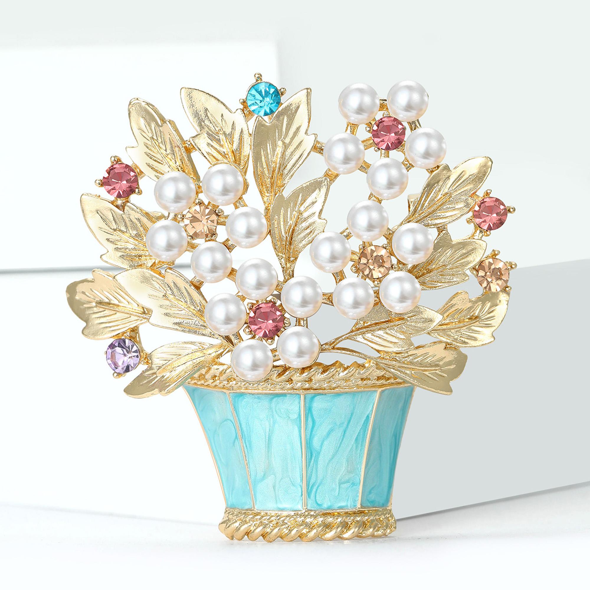 Fashion Rhinestone Flower Basket Brooches for Women Unisex Enamel Tool Pins Keychain Event Party New Gifts Jewelry Accessories