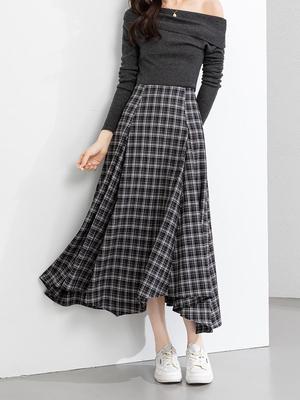 Xin Ge Plaid High Waist Fishtail A-line Skirt – Korean Style Long, Irregular Cut
