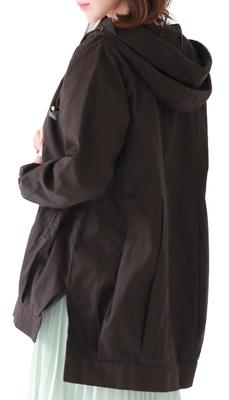 Great for Changing Seasons Cotton Hooded Jacket Covers the Butt Jumper Blouson Outerwear Hem Tuck Tops Casual L Black [Sleeping Sheep] Women's