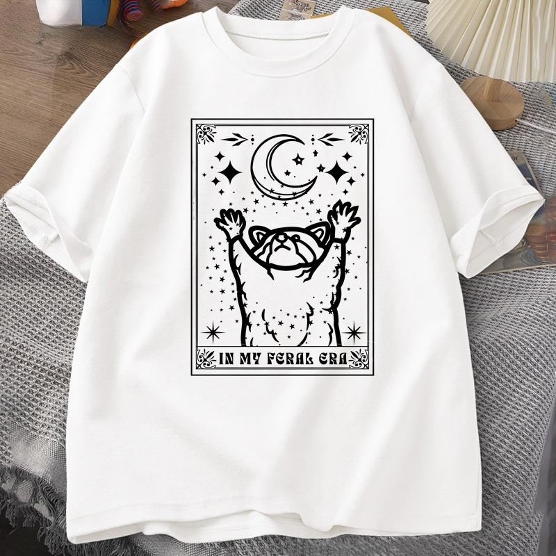 In My Feral Era Raccoon T Shirt Mystical Racoon Tshirt Tarot Card Print Tshirt Summer Cotton Short Sleeve Tee Shirt Unisex Clothes