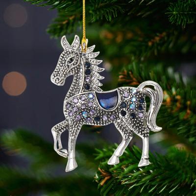 Rhinestone Horse Ornament Elegant Christmas Tree Decoration with Keychain 2D Acrylic Hanging Decor Equestrian Gift for Horse Lovers