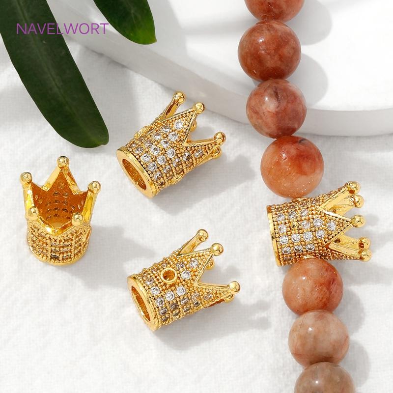 Trendy 18K Gold Plated Brass with Zircon Crown Spacer Beads For Bracelets Making,Beads Separators,DIY Jewelry Making Supplies