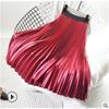 Women Satin Pleated Midi Skirt Elegant Elastic Waist Solid Color A-line Skirt