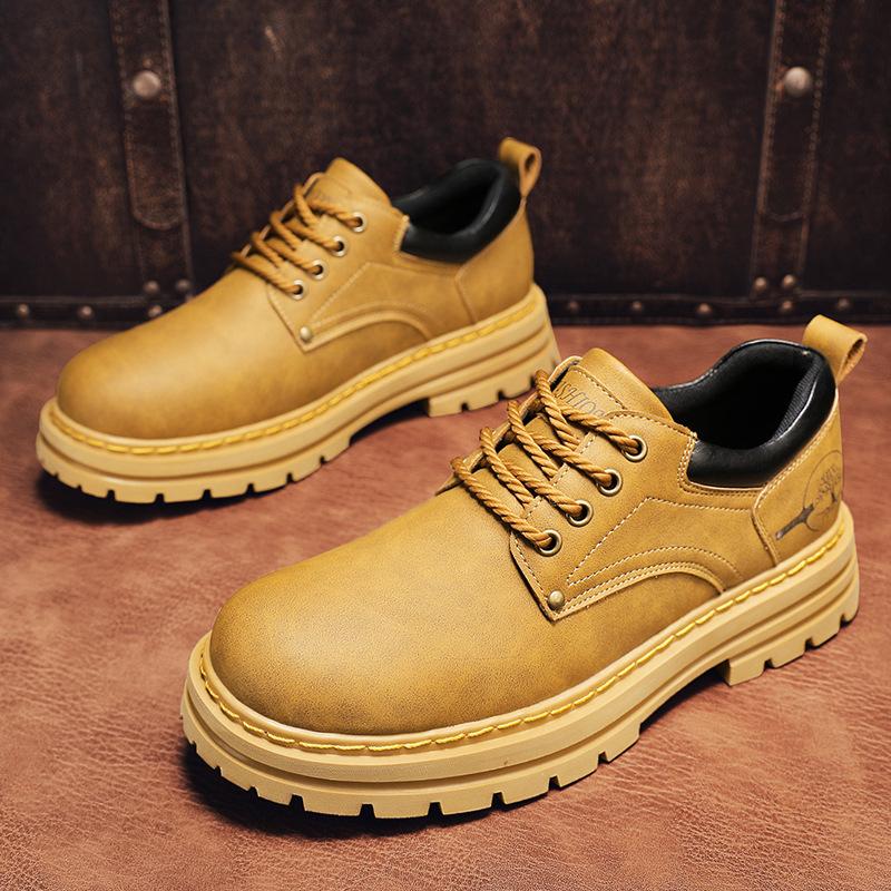 

Мужская повседневная обувь большого размера, осенняя, с большой головой, кожаная обувь, британская, на высокой платформе, износостойкая и нескользящая мужская обувь 45 коричневый