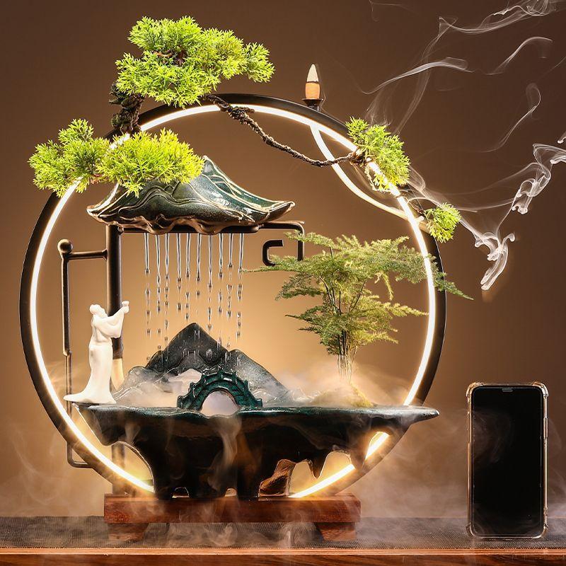 Creative LED Lamp Circle Reverse Flow Incense Burner Attract Wealth Cycle Flowing Rain Curtain Ornament Home Decoration