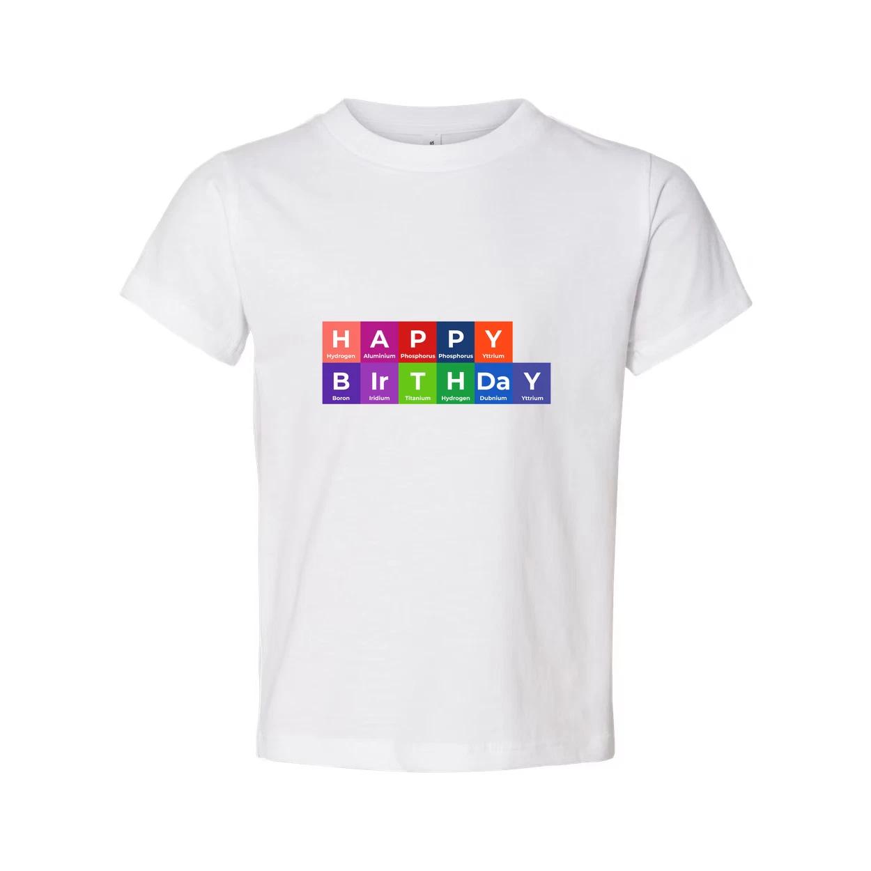 

Happy Birthday Periodic Table Design Unisex T Shirt With Colorful Block Elements 3XL