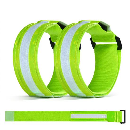 2Pcs LED Light-Up Armband High Visibility Luminous Reflective Safety Band Adjustable Outdoor Night Walking Running Riding
