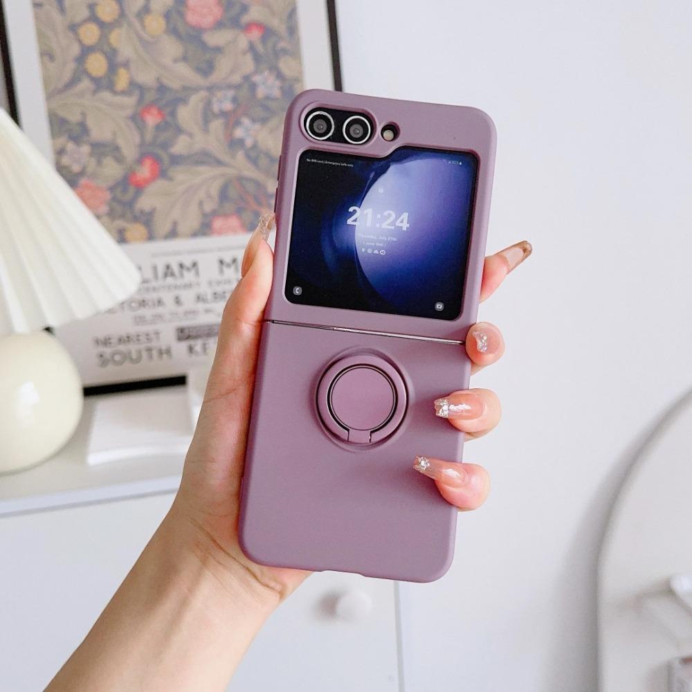 High Quality Soft Liquid Silicone Fold Phone Case for Samsung Z Flip 7 6 5 4 Shockproof Candy Color Ring Holder Cover