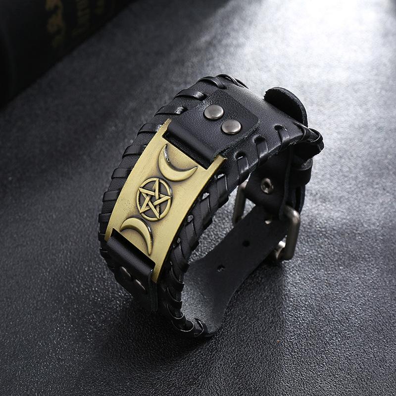 Vintage Nordic Star Moon Rune Bracelet Leather Woven Viking Men's Bracelet Fashion Charm Jewelry Hip Hop Accessorie