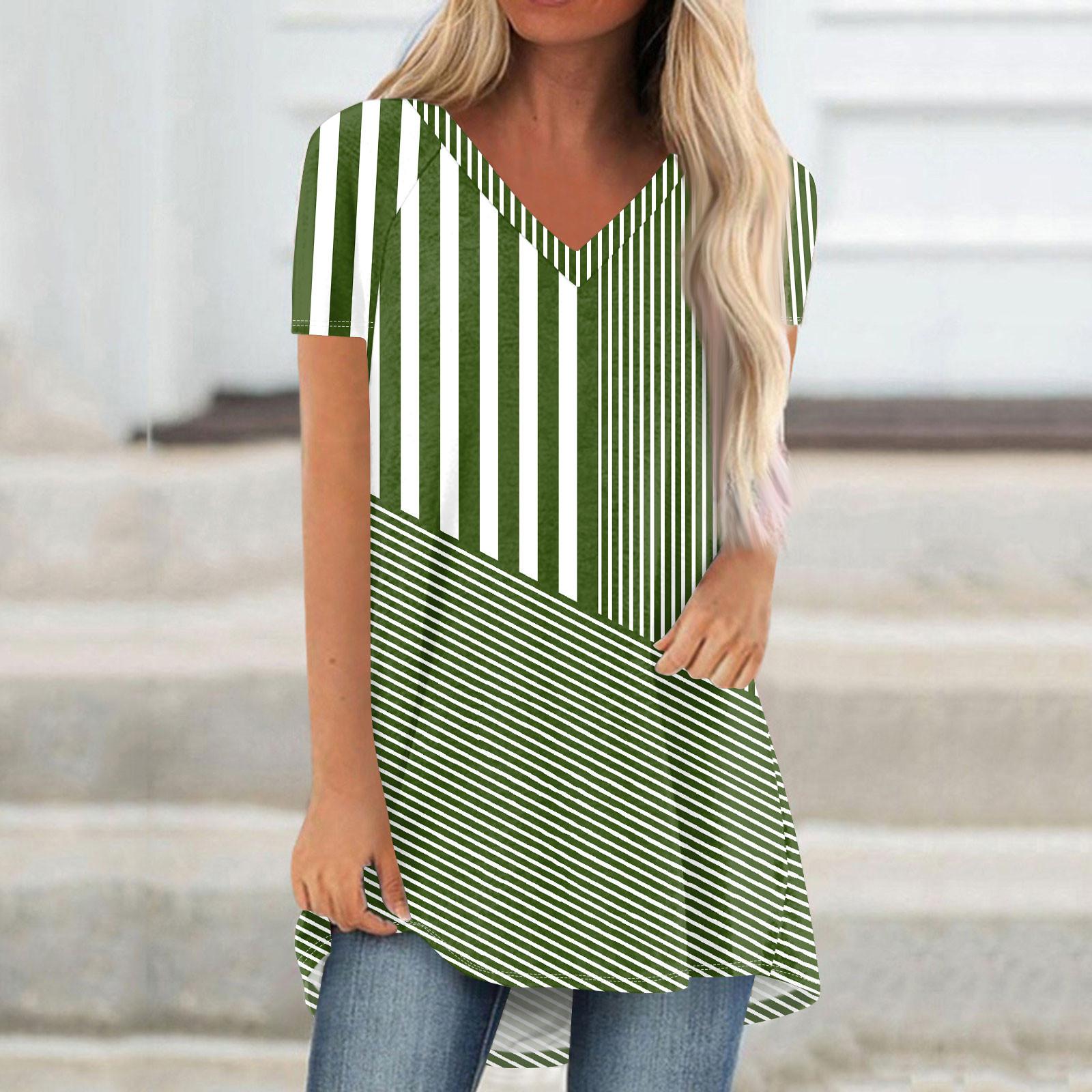 

Женские плиссированные свободные топы с короткими рукавами Плюс размер Повседневные топы с V-образным вырезом и короткими рукавами Повседневные летние футболки Женские топы Футболки Рубашки L армия зеленый