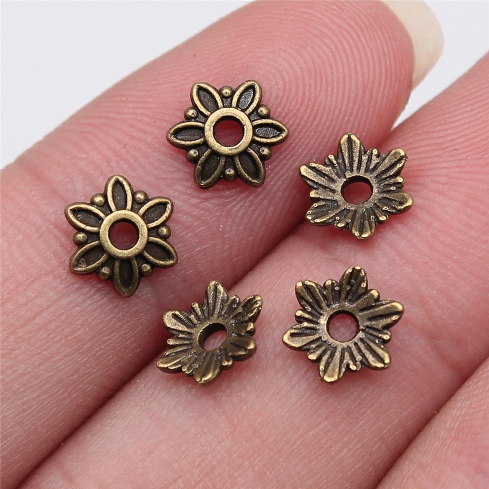 50pcs Tibetan Antique Silver Color Flower Bead End Caps For Jewelry Making Findings Needlework DIY Accessories Wholesale