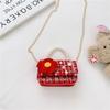 Kids Red Chain Crossbody Bag With Flower And Artificial Pearl Handle Design