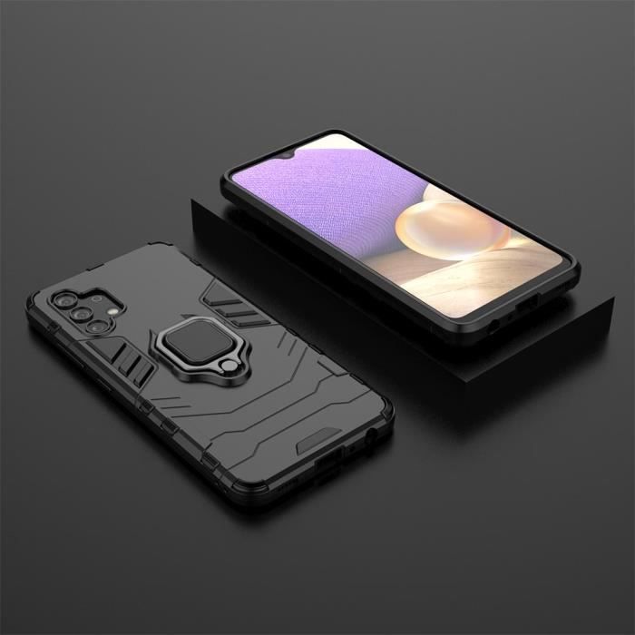 Samsung Galaxy A32 4G case.(Black) PC + TPU Silicone Dual Layer Heavy Duty Armor Cover Case with Ring Kickstand For Samsung A32 4G