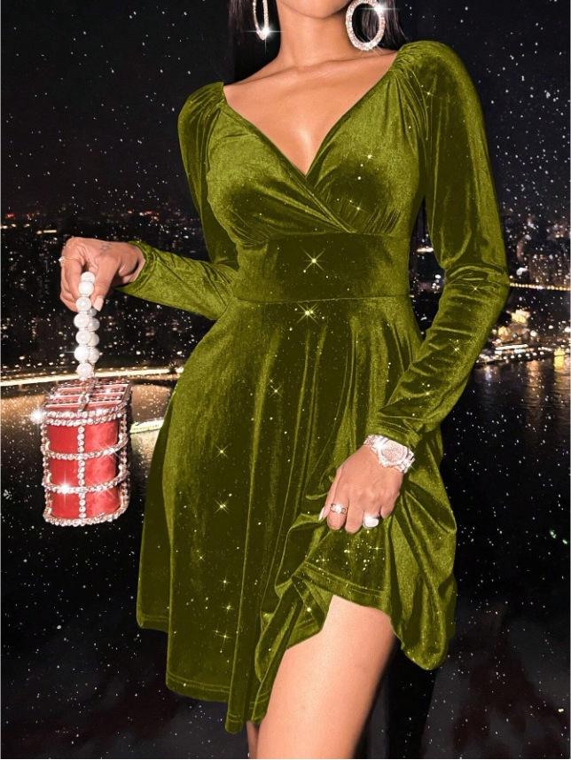 Women's New V-Neck Long Sleeve Fashion Sexy Evening Dress Dress Women's Clothing