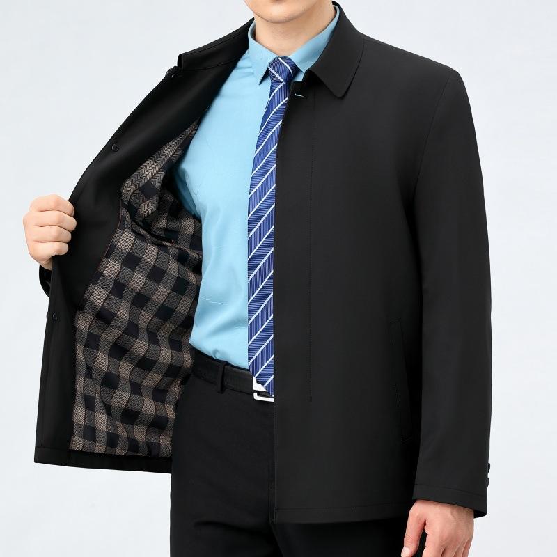 

Высококачественная мужская куртка из шелка тутового шелкопряда, деловая, повседневная, весна-осень, новая, для среднего возраста, однотонная, с лацканами, однобортная, с защитой от морщин 200