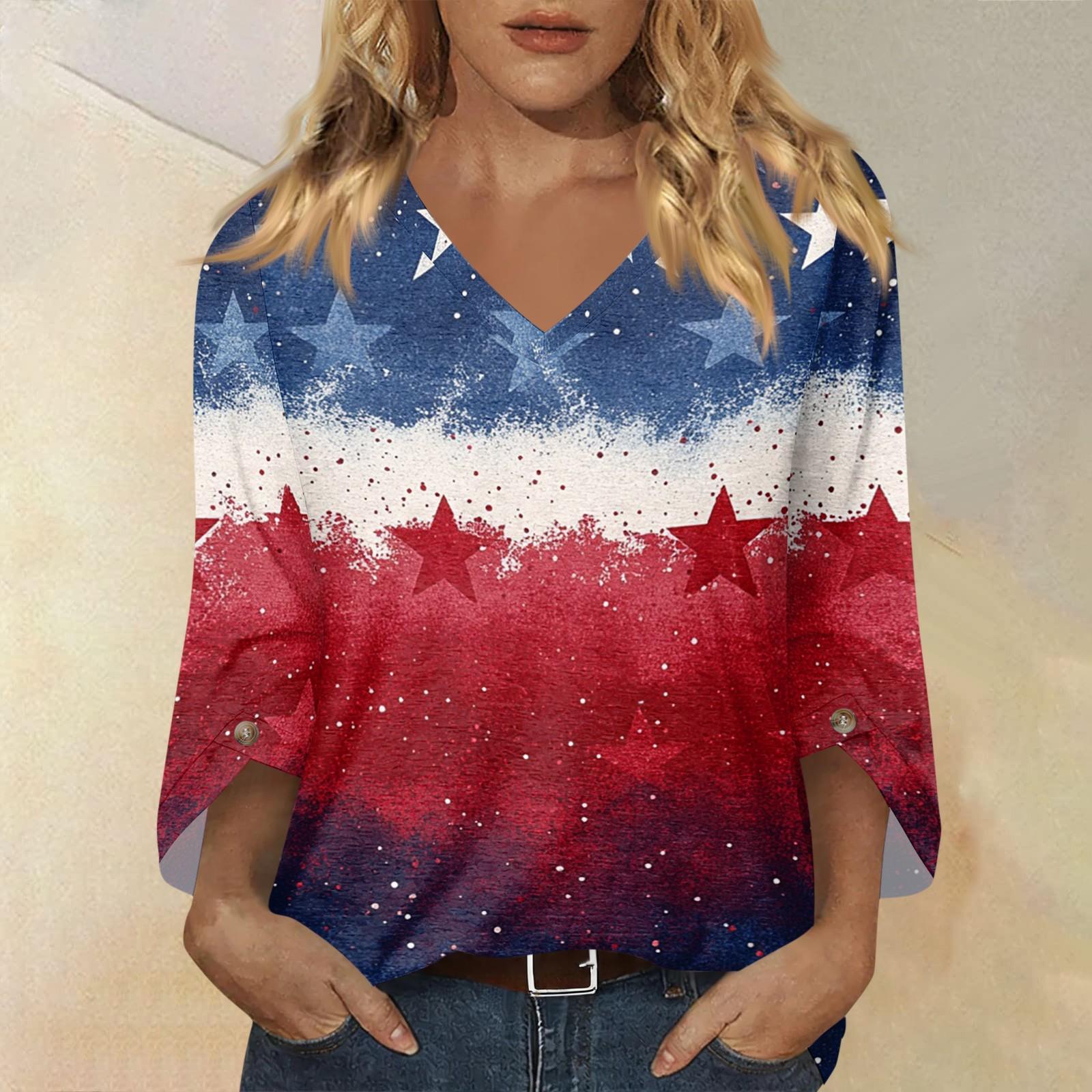 Women s Fashionable Casual Three Quarter Sleeve -Color Collar Pullover Top XXXL