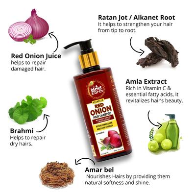 The Indie Earth Advanced Red Onion Shampoo 300ml/10 Fl.Oz with 15+ Natural Ingredients Including Red Onion, Curry Leaf & Indian Alkanet Root