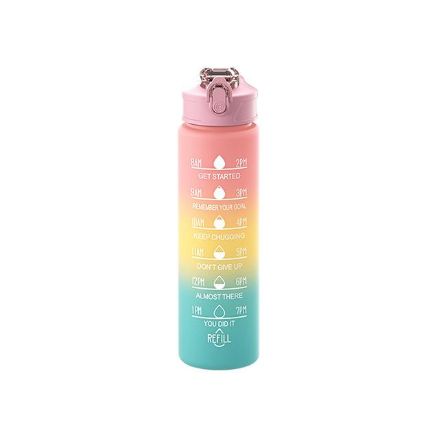 Large Capacity Sports Water Bottle With Straw Portable Handle Heat-resistant Outdoor Frosted Plastic Gradient Color Space Kettle