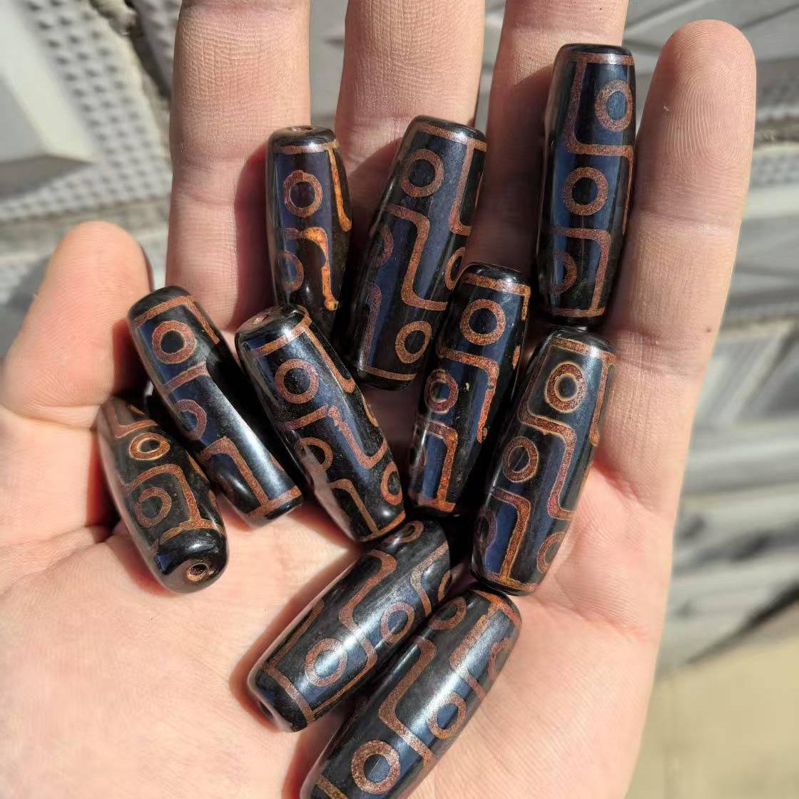 Natural Agate 15x40mm Nine-Eyed Dzi Loose Beads for Handmade DIY Accessories Other